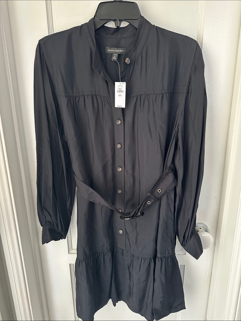 NEW Banana Republic Black Long-Sleeve Dress w/ Pockets and Belt Petite Medium